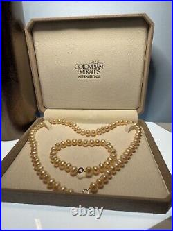 14k gold bead and freshwater pearl necklace and bracelet set 18 & 7.5