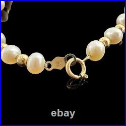 14k gold bead and freshwater pearl necklace and bracelet set 18 & 7.5