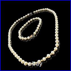 14k gold bead and freshwater pearl necklace and bracelet set 18 & 7.5