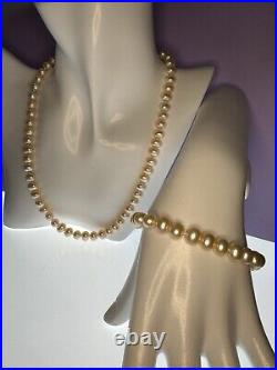 14k gold bead and freshwater pearl necklace and bracelet set 18 & 7.5