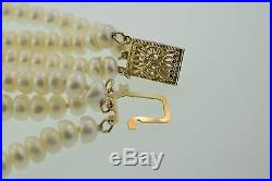 14k yellow Gold Clasp 3 Strand Cultured Button Pearls Necklace & Bracelet Set