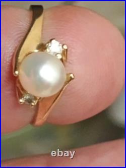 14k yellow gold Natural Pearl & Diamond Ring Earring Set Designer Signed LEVBRO 14k yellow gold Natural Pearl & Diamond Ring Earring Set Designer Signed LEVBRO