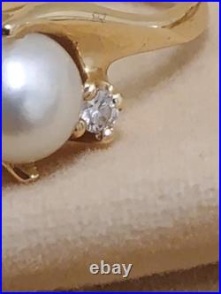 14k yellow gold Natural Pearl & Diamond Ring Earring Set Designer Signed LEVBRO 14k yellow gold Natural Pearl & Diamond Ring Earring Set Designer Signed LEVBRO