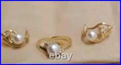 14k yellow gold Natural Pearl & Diamond Ring Earring Set Designer Signed LEVBRO 14k yellow gold Natural Pearl & Diamond Ring Earring Set Designer Signed LEVBRO