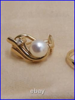 14k yellow gold Natural Pearl & Diamond Ring Earring Set Designer Signed LEVBRO 14k yellow gold Natural Pearl & Diamond Ring Earring Set Designer Signed LEVBRO