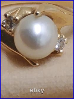 14k yellow gold Natural Pearl & Diamond Ring Earring Set Designer Signed LEVBRO 14k yellow gold Natural Pearl & Diamond Ring Earring Set Designer Signed LEVBRO