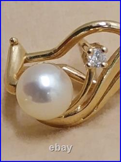 14k yellow gold Natural Pearl & Diamond Ring Earring Set Designer Signed LEVBRO 14k yellow gold Natural Pearl & Diamond Ring Earring Set Designer Signed LEVBRO