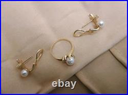 14k yellow gold Natural Pearl & Diamond Ring Earring Set Designer Signed LEVBRO 14k yellow gold Natural Pearl & Diamond Ring Earring Set Designer Signed LEVBRO