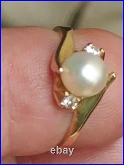 14k yellow gold Natural Pearl & Diamond Ring Earring Set Designer Signed LEVBRO 14k yellow gold Natural Pearl & Diamond Ring Earring Set Designer Signed LEVBRO