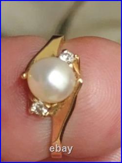 14k yellow gold Natural Pearl & Diamond Ring Earring Set Designer Signed LEVBRO 14k yellow gold Natural Pearl & Diamond Ring Earring Set Designer Signed LEVBRO