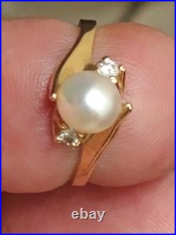 14k yellow gold Natural Pearl & Diamond Ring Earring Set Designer Signed LEVBRO 14k yellow gold Natural Pearl & Diamond Ring Earring Set Designer Signed LEVBRO