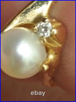 14k yellow gold Natural Pearl & Diamond Ring Earring Set Designer Signed LEVBRO 14k yellow gold Natural Pearl & Diamond Ring Earring Set Designer Signed LEVBRO