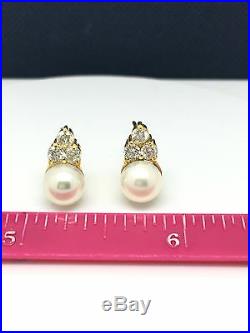 14k yellow gold natural diamonds and pearl ring earrings and pendant set