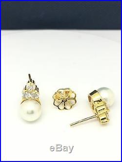 14k yellow gold natural diamonds and pearl ring earrings and pendant set