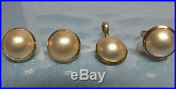 14k yellow solid gold set ring, earrings, pendant all with pearls