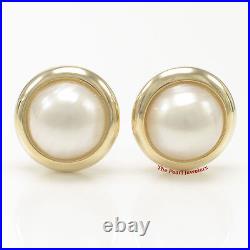 14kt Gold Border Design 15mm White Mabe Pearl Omega Clip Earrings & Pendant TPJ