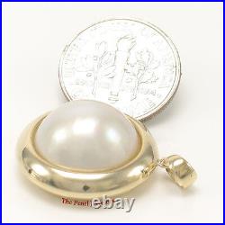 14kt Gold Border Design 15mm White Mabe Pearl Omega Clip Earrings & Pendant TPJ