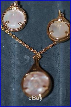 14kt Gold, Diamond, and Mabe Pearl earring and necklace set, J0294