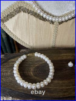 14kt Gold Freshwater Cultured Pearls Bracelet Earrings & Necklace Set V494