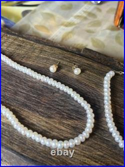 14kt Gold Freshwater Cultured Pearls Bracelet Earrings & Necklace Set V494