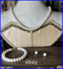 14kt Gold Freshwater Cultured Pearls Bracelet Earrings & Necklace Set V494