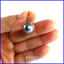 14kt Solid Yellow Gold Bezel Setting a 14mm Blue Mabe Pearl Pendant TPJ