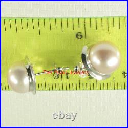 14kt White Solid Gold Encircle set Genuine Pink Cultured Pearl Stud Earrings TPJ