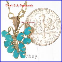 14kt Yellow Gold Butterfly Design Pendant Prong Setting Genuine Turquoise TPJ