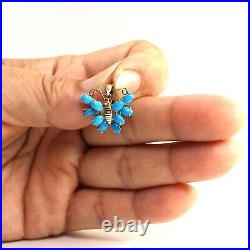 14kt Yellow Gold Butterfly Design Pendant Prong Setting Genuine Turquoise TPJ