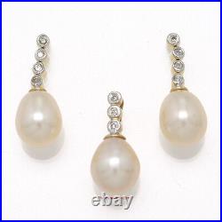 14kt Yellow Gold Diamonds Genuine Pink Cultured Pearl Earring & Pendant Set TPJ