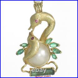 14kt Yellow Solid Gold Set Genuine Emerald & Mabe Pearl Enhanced Pendant TPJ