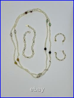 14kt pearls necklace, bracelet and earrings set