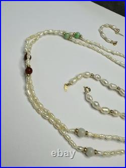 14kt pearls necklace, bracelet and earrings set