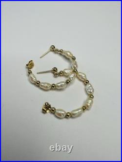 14kt pearls necklace, bracelet and earrings set