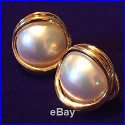 14mm Mabe Pearl Earring in 18k Yellow Gold Setting with Omega Backs