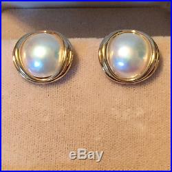 14mm Mabe Pearl Earring in 18k Yellow Gold Setting with Omega Backs