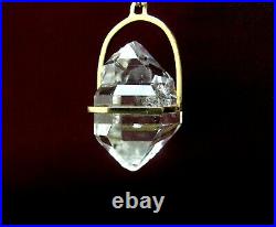 15 Ct. Vintage Herkimer Diamond Natural Crystal 10k Gold Setting Pendant Drop