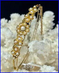 15ct Gold Antique Victorian Gold Bangle set with Seed Pearls 9.08 grams