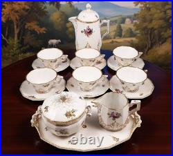 16-Pc Nymphenburg #982 Perl Pearl Gold Demitasse Coffee Pot Set Dresden Flowers