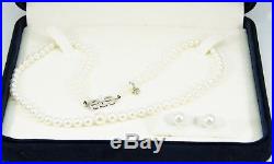 17 7.5 X 3.5 MM A1 Mikimoto Pearls Strand And Earring Set With Box And Papers