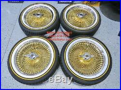 17 Inch Gold Chrome Cadillac Buick Chevy Spoke Wire Wheels Vogue Tires New Set 4