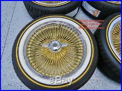 17 Inch Gold Chrome USA 100 Spoke Dayton Style Wire Wheels Vogue Tires New Set 4