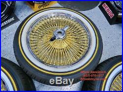 17 Inch Gold Chrome USA 100 Spoke Dayton Style Wire Wheels Vogue Tires New Set 4