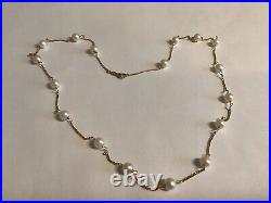 17 Long 14k Yellow Gold Necklace Petite White Pearls & Matching 7 Bracelet Set