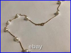 17 Long 14k Yellow Gold Necklace Petite White Pearls & Matching 7 Bracelet Set