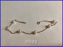 17 Long 14k Yellow Gold Necklace Petite White Pearls & Matching 7 Bracelet Set