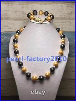 18 10-11mm south sea gold black pearl necklace BRACELET set Christmas
