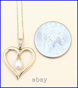 18 14K Solid Yellow Gold 3.3g Open Heart Pearl Pendant Box Chain Necklace Set 18 14K Solid Yellow Gold 3.3g Open Heart Pearl Pendant Box Chain Necklace Set