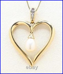 18 14K Solid Yellow Gold 3.3g Open Heart Pearl Pendant Box Chain Necklace Set 18 14K Solid Yellow Gold 3.3g Open Heart Pearl Pendant Box Chain Necklace Set