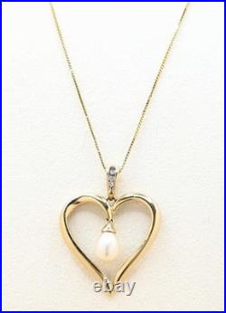 18 14K Solid Yellow Gold 3.3g Open Heart Pearl Pendant Box Chain Necklace Set 18 14K Solid Yellow Gold 3.3g Open Heart Pearl Pendant Box Chain Necklace Set
